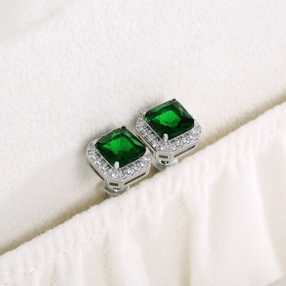 🆕 Green 2.50 Carat Halo Diamond Earring Studs, 18K White Gold Hypoallergenic 🆕 - Picture 4 of 6